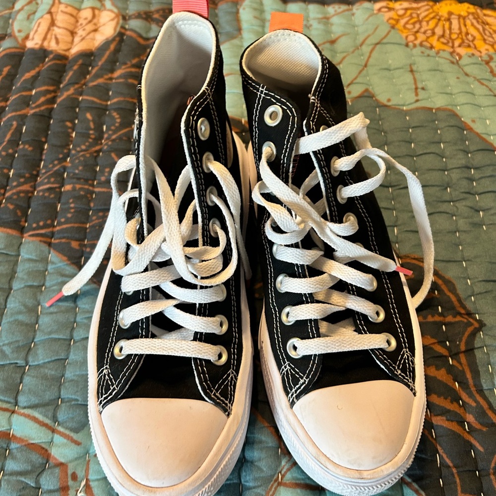 Black High-Top Converse with White Laces & Pink Trim